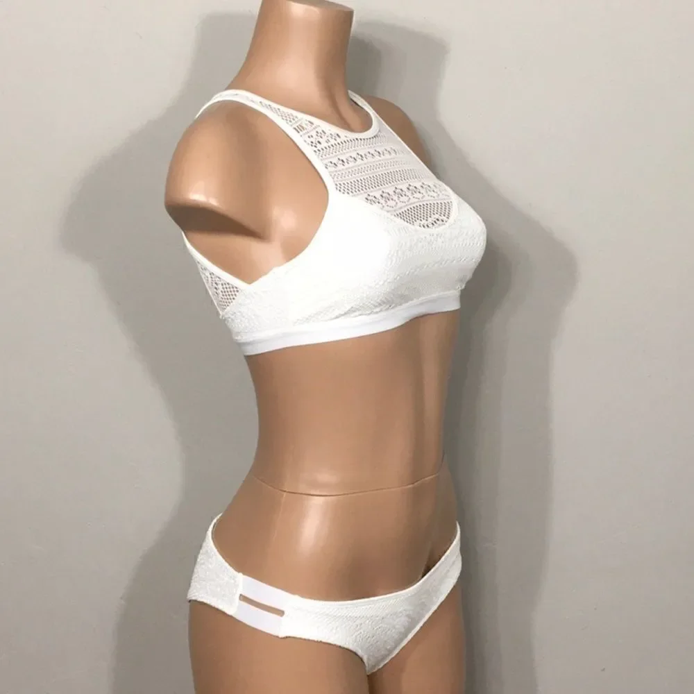 ROXY ivory crochet bikini set. New